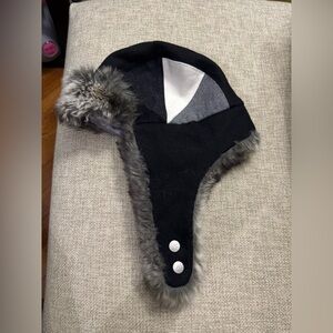 Black and Gray Fur-Lined Trapper Hat